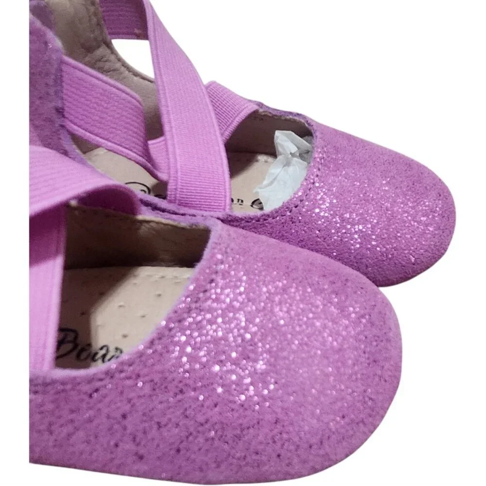 A Bear Co Toddler Size 3‎ Purple Glitter Ballerina Flat Ankle Cross Strap